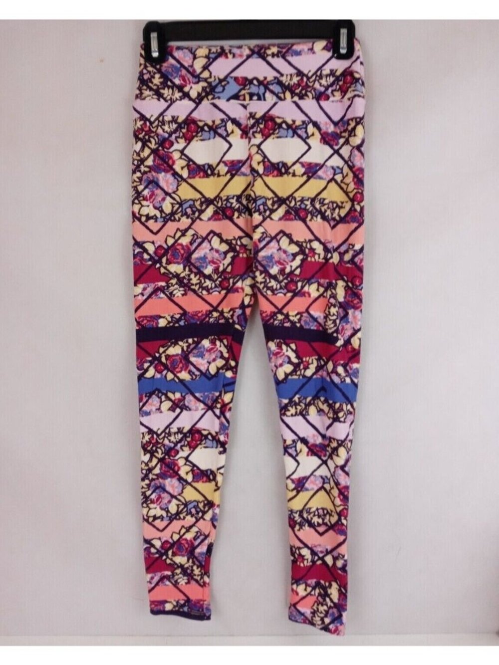 LuLaRoe OS Leggings Black With Abstract Colorful Pastel Rose Garden Designs